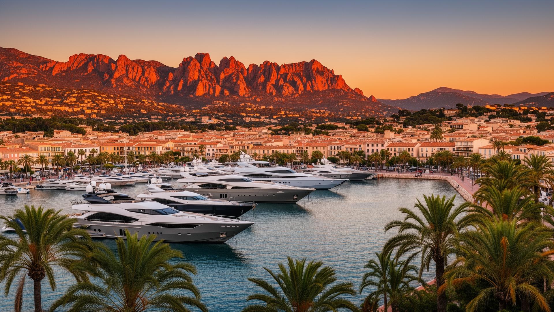 Port de Saint-Raphaël avec yachts et massif de l'Estérel en arrière-plan